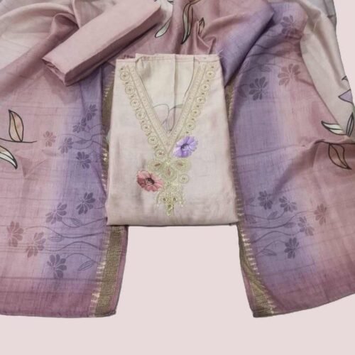 Beige Silk Unstitched Suit