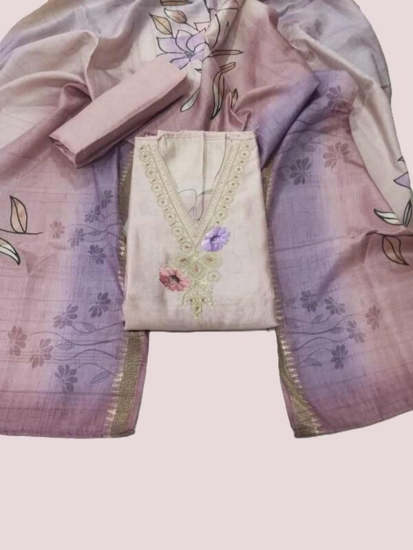 Beige Silk Unstitched Suit