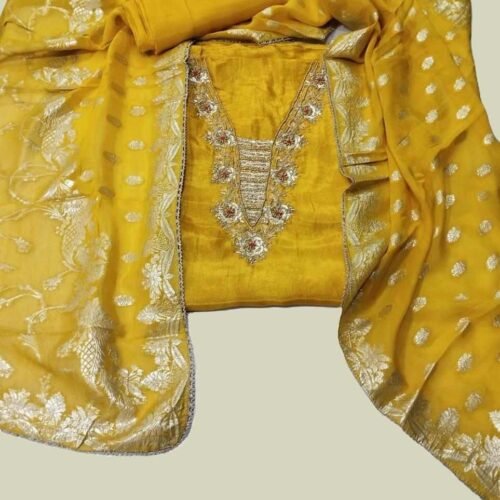 Yellow Pure Shimmer Unstitched Suit