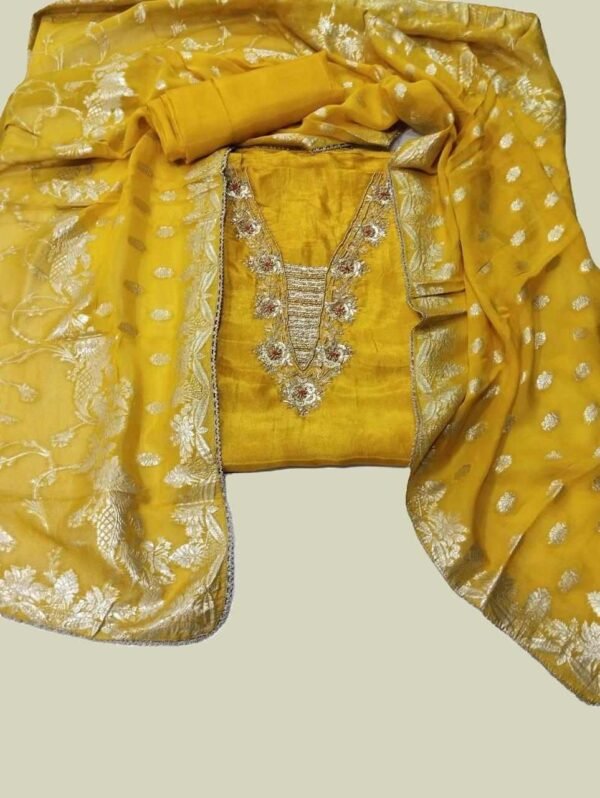 Yellow Pure Shimmer Unstitched Suit