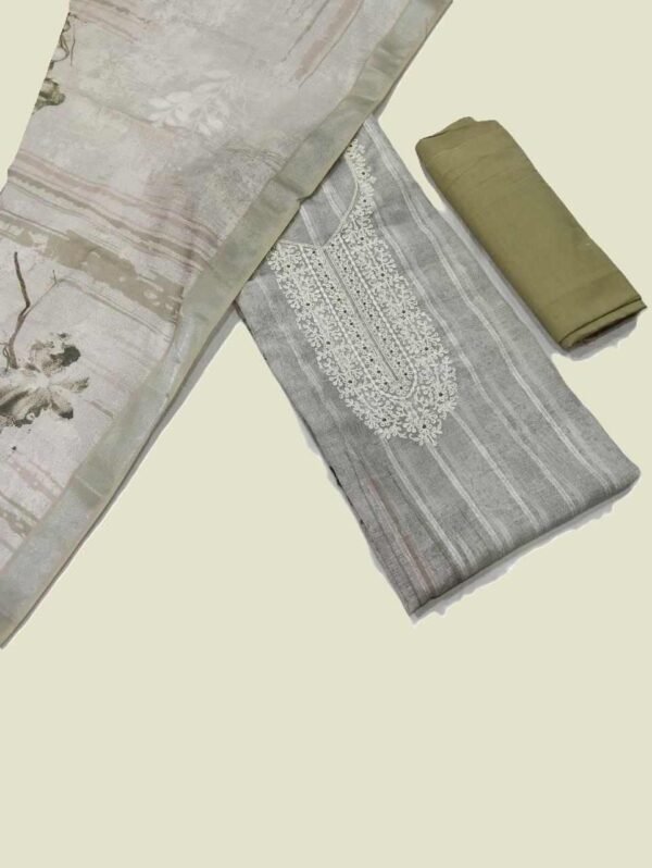 Gray Pure Linen Suit Digital Print Pure Linen Unstitched Suit