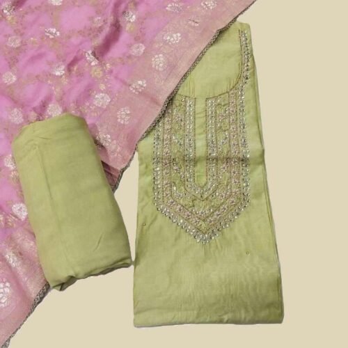 Light Green Chanderi Unstitched Suit