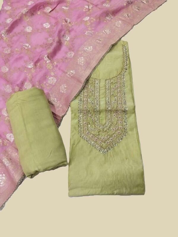 Light Green Chanderi Unstitched Suit Light Green Chanderi Unstitched Suit
