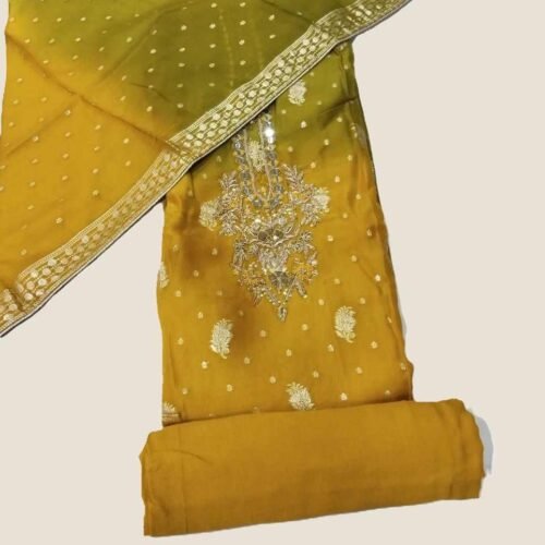 Mustard Yellow Organza Unstitched Suit