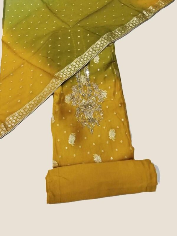 Mustard Organza Unstitched Suit Mustard Yellow Organza Unstitched Suit