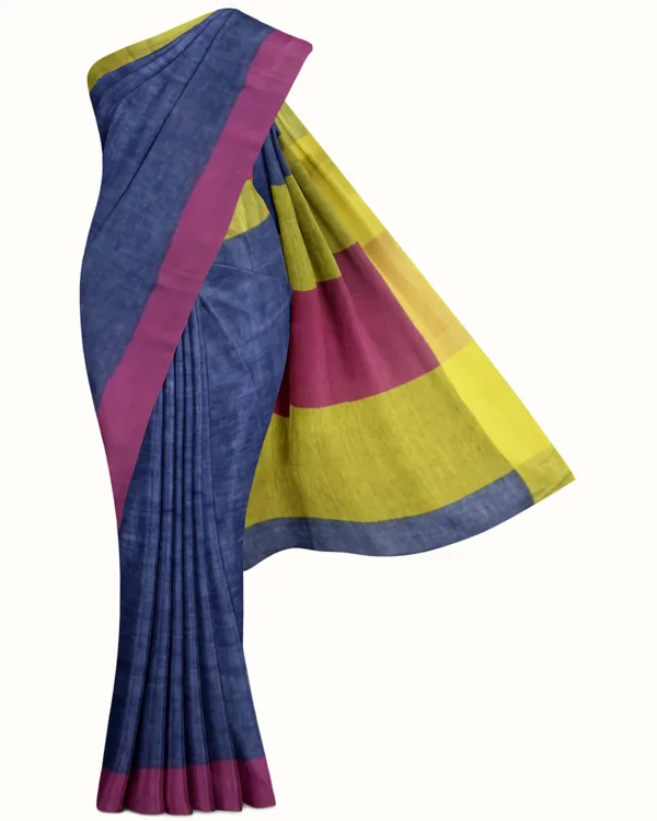 Organic Linen Saree Navy Blue Handloom Pure Linen Saree