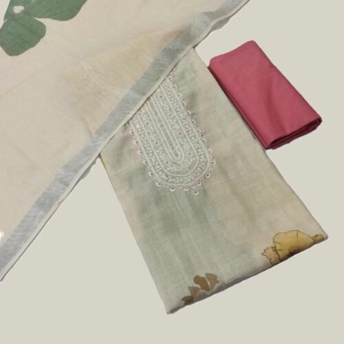 Cream Pure Linen Unstitched Suit