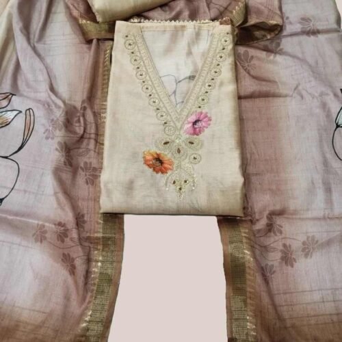Off White Silk Unstitched Suit
