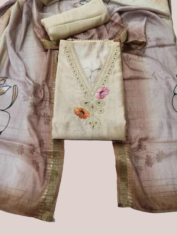 Off White Silk Unstitched Suit