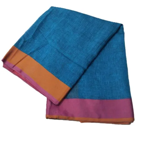 Peacock Blue Handloom Pure Linen Saree