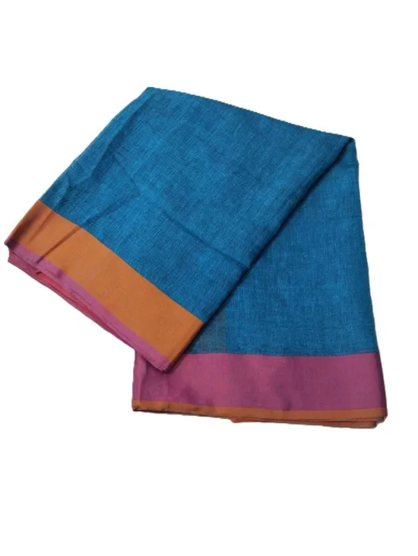 Peacock Blue Handloom Pure Linen Saree