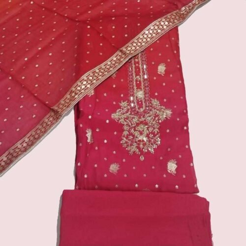 Pink Unstitched Organza Suit