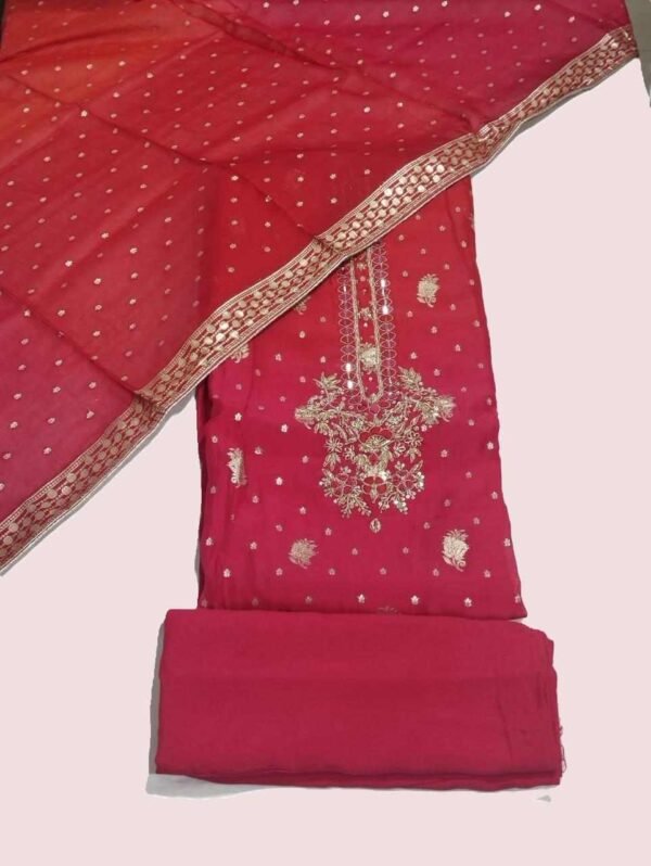 Pink Unstitched Organza Suit