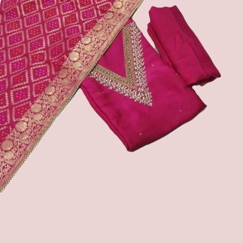 Pink Chanderi Unstitched Suit