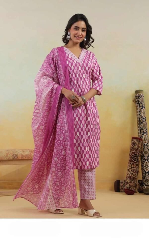 Pink Stitched Suit With Dupatta