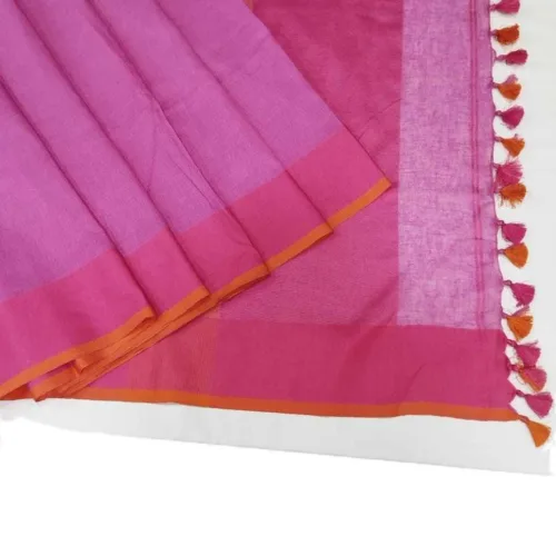 Pink Handloom Pure Linen Saree