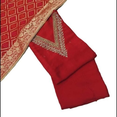 Bright Red Pure Chanderi Unstitched Suit