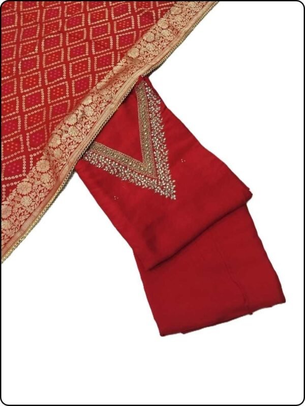 Bright Red Pure Chanderi Unstitched Suit
