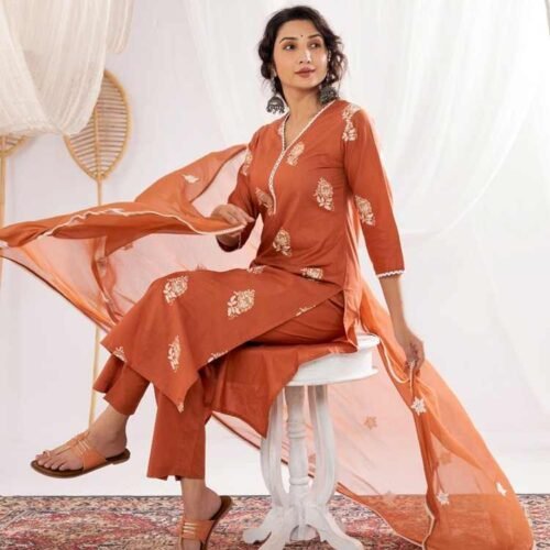 Terracotta Stitched Suit With Dupatta