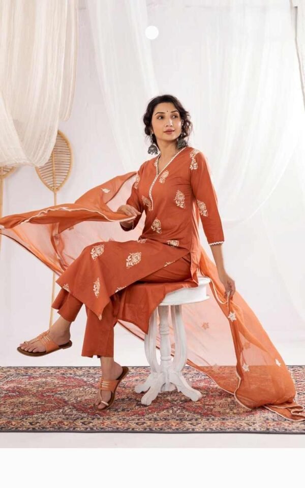 Terracotta Stitched Suit With Dupatta