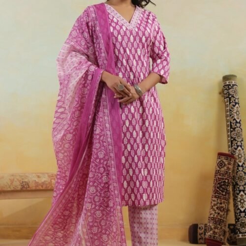 Pink Stitched Suit With Dupatta