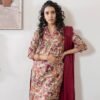 Beige Multicolored Stitched Suit With Dupatta
