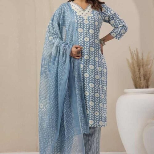 Powder Blue Stitched Suit With Dupatta