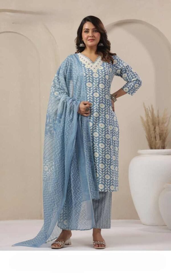 Powder Blue Stitched Suit With Dupatta