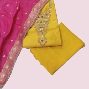 Yellow Chanderi Silk Unstitched Suit