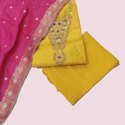 Mustard Yellow Chanderi Unstitched Suit