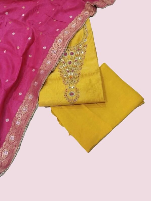 Mustard Yellow Chanderi Unstitched Suit