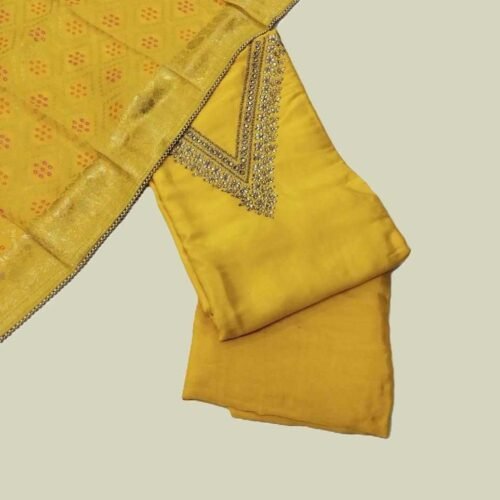 Yellow Chanderi Unstitched Suit