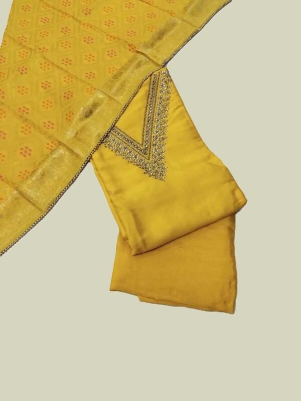 Yellow Chanderi Unstitched Suit