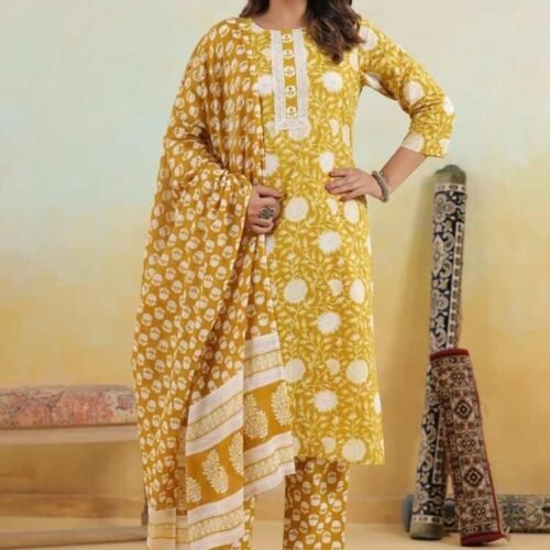 Yellow Stitched Suit with Dupatta
