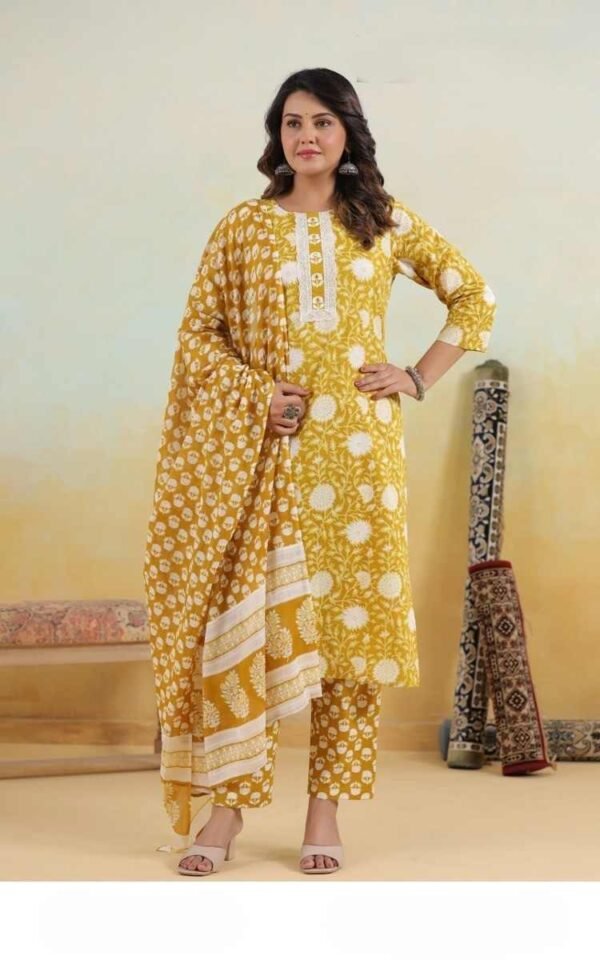 Yellow Stitched Suit with Dupatta