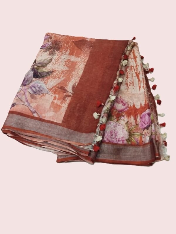 Digital print linen saree