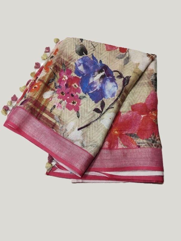 BSOS0001-3(2) Digital Print Pure Linen Saree