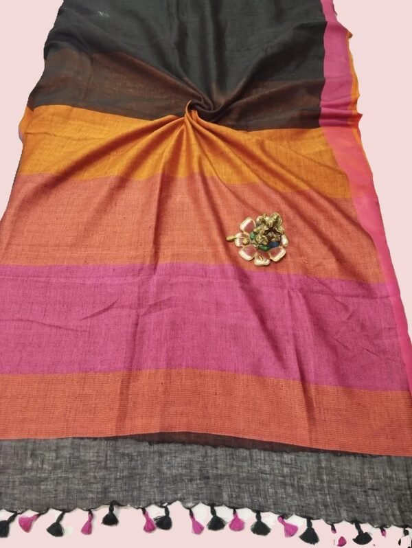 Black Pure Linen Saree