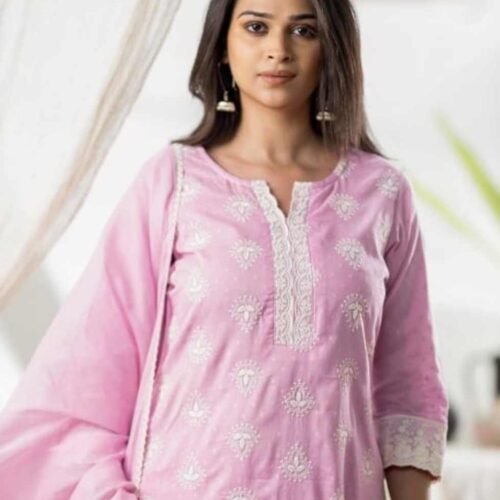 Woman in a cotton stitched suit