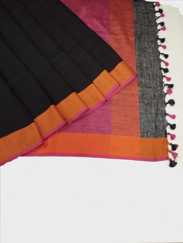 Black Pure Linen Saree