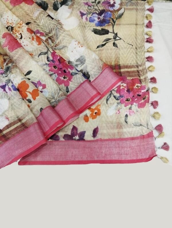 Digital Pure Linen Saree cream pure linen saree