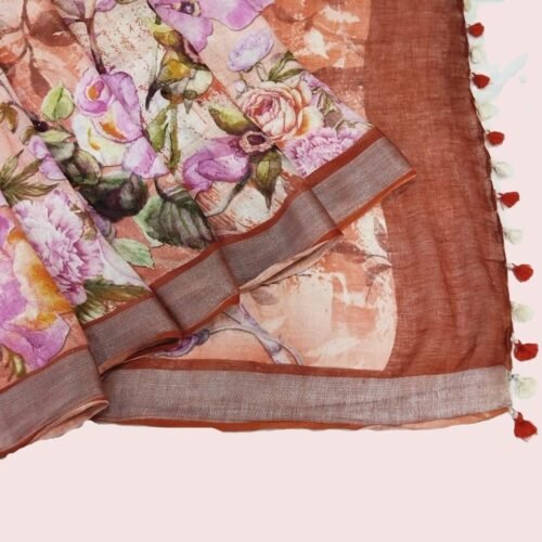 Digital print linen saree Pure Linen Saree