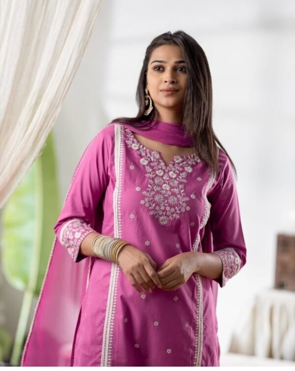 Woman in a cotton stitched suit