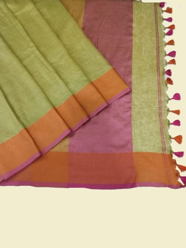 Mehandi Pure Linen Saree