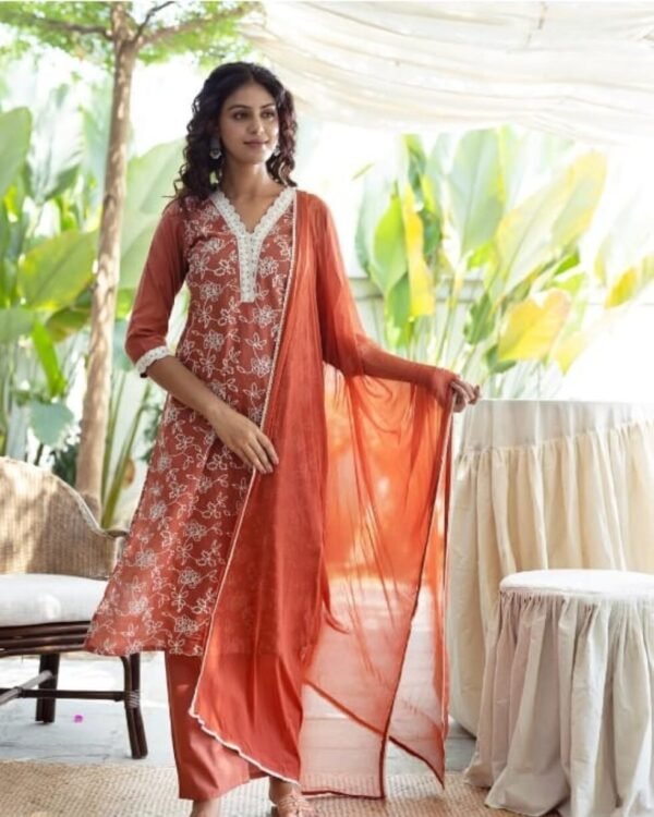 Rust Pure Cotton Stitched Suit
