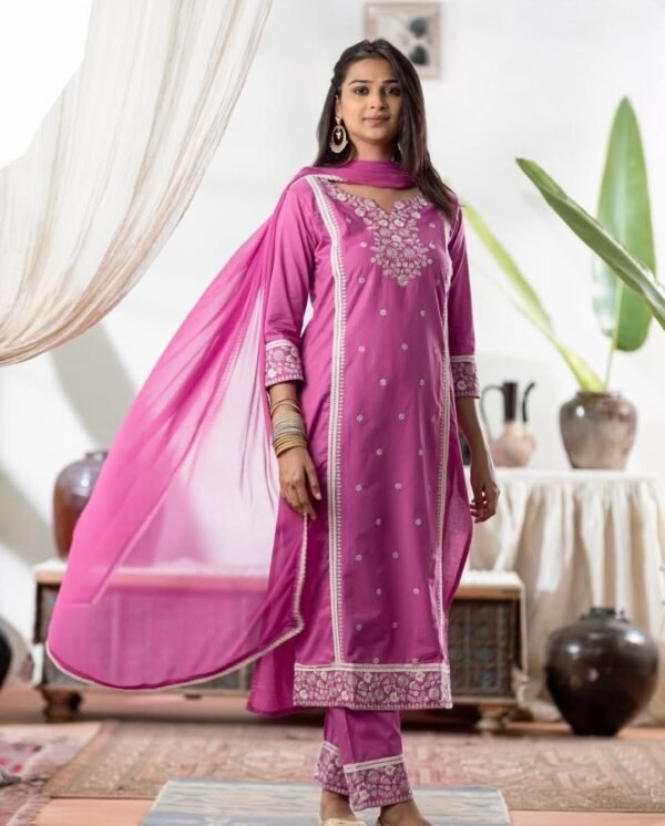 Woman in a cotton stitched suit