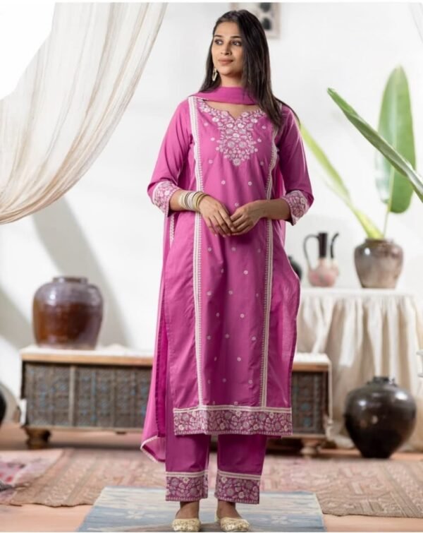 Woman in a cotton stitched suit