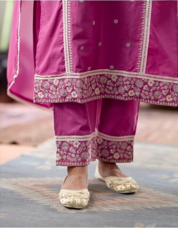 Woman in a cotton stitched suit