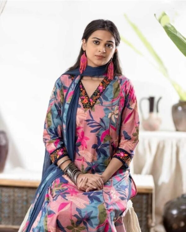 Pink Pure Cotton Stitched Suit