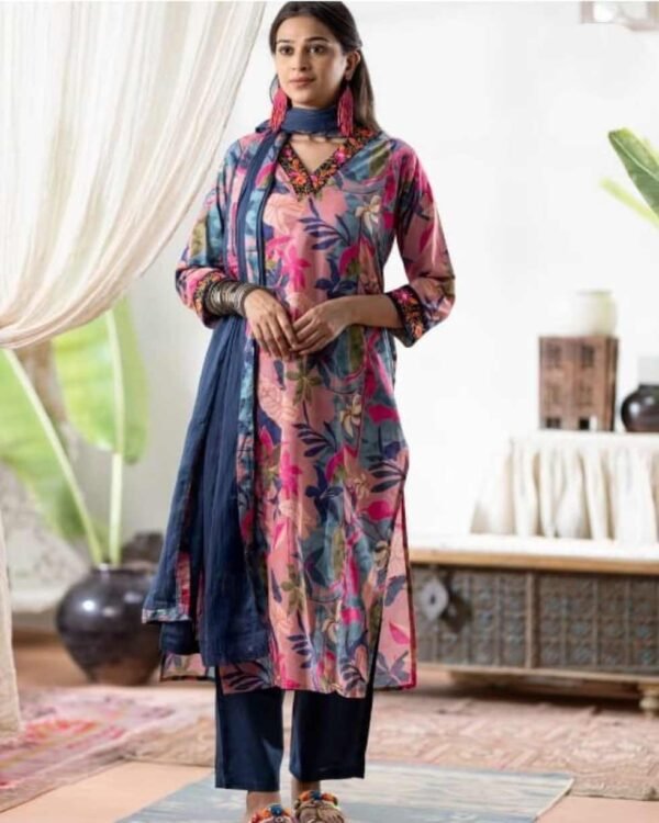 Pink Pure Cotton Stitched Suit